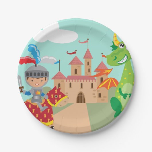 Kleines Ritter-Schloss und Drache Pappteller (Vorderseite)
