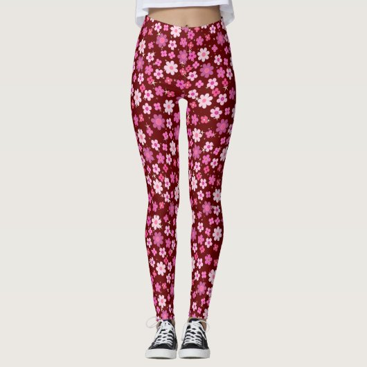 Kleines rosa Blume Muster C10 Dred BG Leggings (Vorderseite)