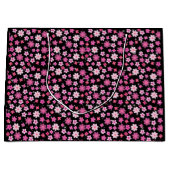Kleines rosa Blume Muster C10 Schwarz BG Große Geschenktüte (Vorderseite)