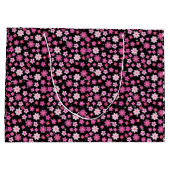 Kleines rosa Blume Muster C10 Schwarz BG Große Geschenktüte (Rückseite)