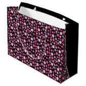 Kleines rosa Blume Muster C10 Schwarz BG Große Geschenktüte (Rückseite Schrägansicht)