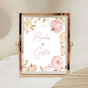 Kleines rosa Kürbis-Herbst-Bücher- und Geschenke-S Poster
