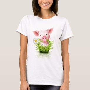 Kleines rosa Schwein im Gras T-Shirt