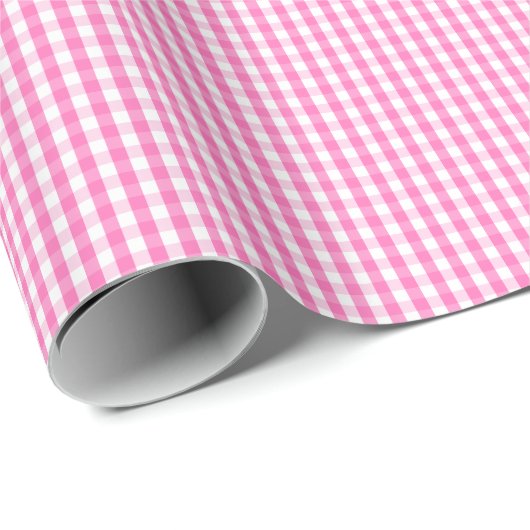 Kleines rosa und weißes Gingham-Packpapier Geschenkpapier (Rolleneckpunkt)