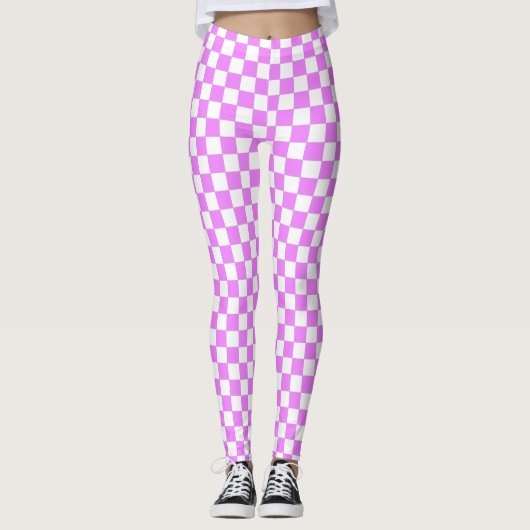 Kleines rosa, weißes, kariertes Muster Leggings (Vorderseite)