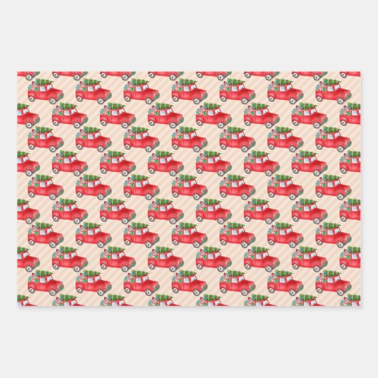 Kleines rotes Auto mit Weihnachtsbaum Geschenkpapier Set (Vorderseite 2)