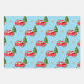 Kleines rotes Auto mit Weihnachtsbaum Geschenkpapier Set (Vorderseite)