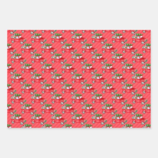 Kleines rotes Auto mit Weihnachtsbaum Geschenkpapier Set (Vorderseite 3)