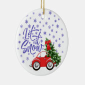 Kleines rotes Auto mit Weihnachtsbaum Keramik Ornament (Rechts)