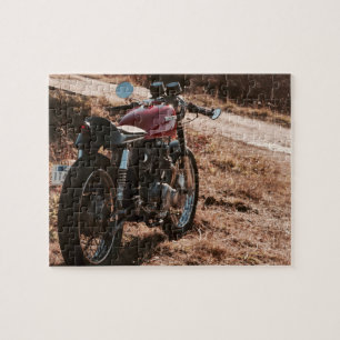 Kleines rotes Cafe Racer Vintage-Motorradposter Puzzle