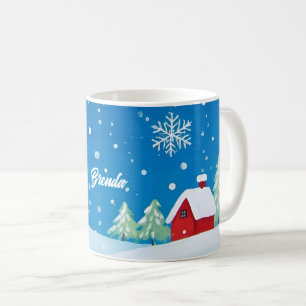 Kleines rotes Haus im Schnee Kaffeetasse