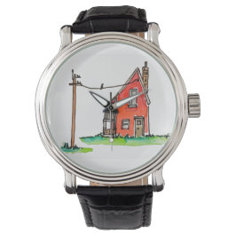 Kleines rotes Haus mit Stromleitung Armbanduhr