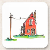 Kleines rotes Haus mit Stromleitung Getränkeuntersetzer (Vorderseite)