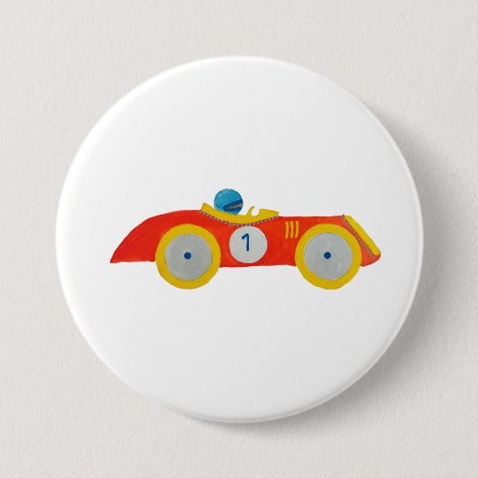 Kleines rotes Roadster-Rennwagen-Kinder1. Button (Vorderseite)