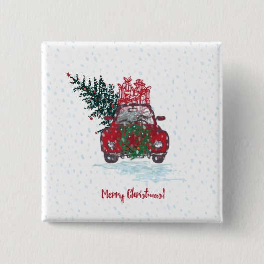 Kleines rotes Weihnachtsauto Button (Vorderseite)