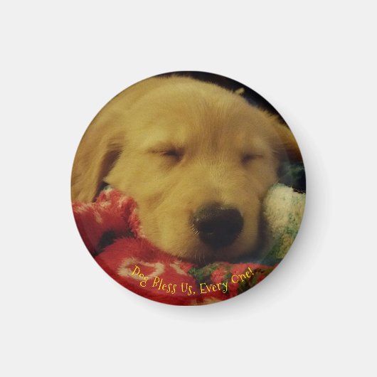 Kleines, Round Winston Puppy Christmas Magnet (Vorne)
