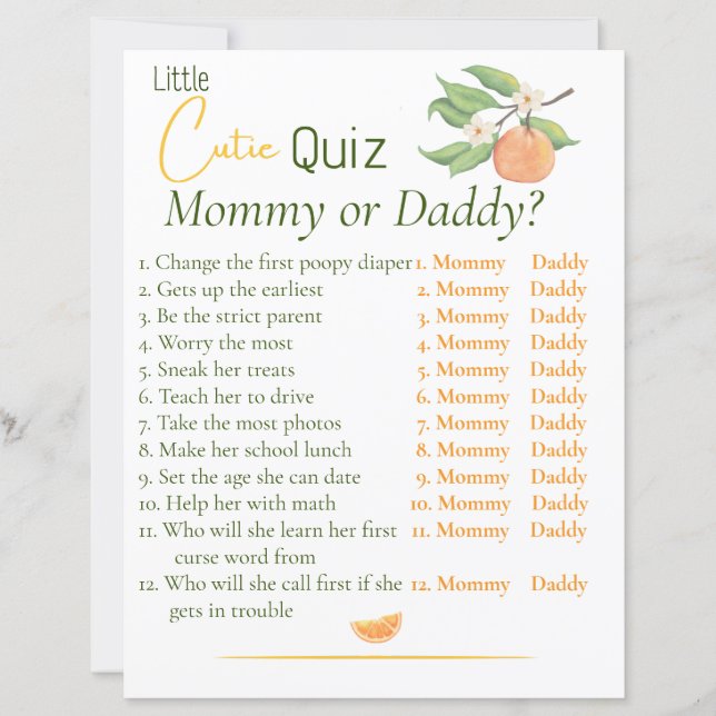 Kleines Schatz MÄDCHEN Mama oder Papa Quiz Spiel (Vorderseite)