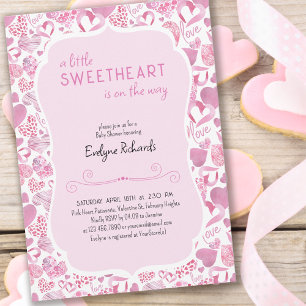 Kleines Schatz Süßes Rosa Herz Mädchen Baby Shower Einladung
