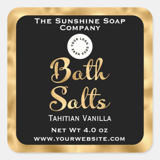 Kleines, schwarz-goldfarbenes Badesalzlabel mit Lo Quadratischer Aufkleber (Vorderseite)