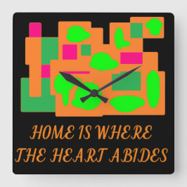 Kleines Schwarz mit Pachelorange und Kalkgrün pink Quadratische Wanduhr