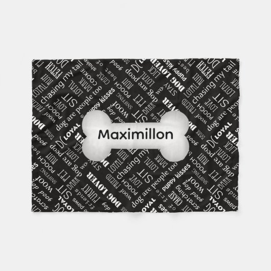 KLEINES Schwarz mit weißem Hundeknochen und Name Fleecedecke (Vorderseite (Horizontal))