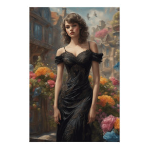 Kleines Schwarzes AI-Kunst Vintage-Chic-Mode LBD Poster