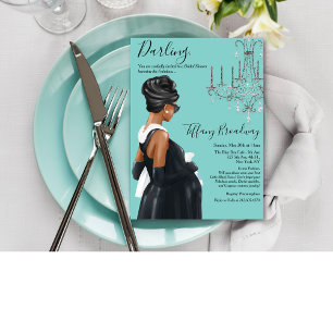 Kleines Schwarzes Blau Glamour Baby Shower Einladung