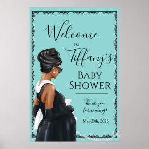 Kleines Schwarzes Blaues Babyshower Willkommen Poster