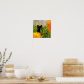 Kleines schwarzes Kätzchen im Tulip-Garten Poster (Küche)