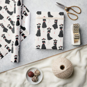 Kleines Schwarzes Mode Linie Kunst Muster Geschenkpapier