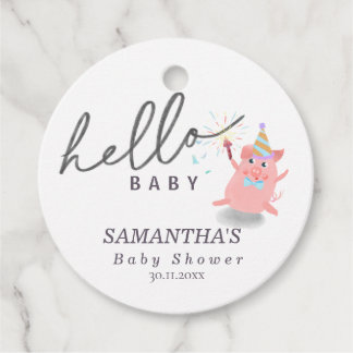 kleines Schwein Kalligrafie-Baby-Party Hallo Baby Geschenkanhänger