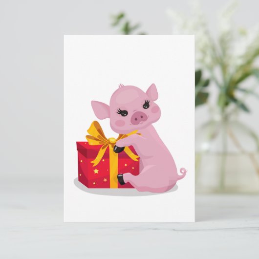 kleines Schwein und Geschenk (Stehend Vorderseite)