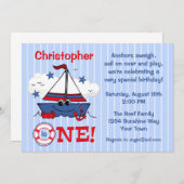 Kleines Segelboot 1. Geburtstag Einladung (Vorne/Hinten)