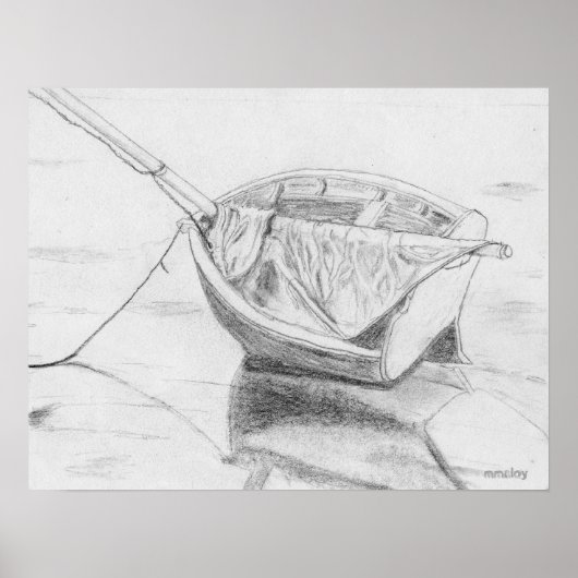 Kleines Segelboot auf Beach Graphite Poster (Vorne)