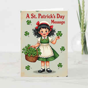 Kleines Shamrock-Mädchen im Vintage-Stil Karte