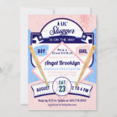 Kleines Slugger Baseball Baby Gender Reveal Party Einladung (Vorderseite)