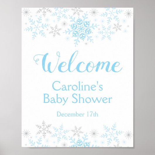 Kleines Snowflake Baby Boy Dusche Begrüßungszeiche Poster (Vorne)