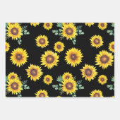 Kleines Sonnenblumenmuster auf schwarzem Hintergru Geschenkpapier Set (Vorderseite 3)