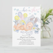 Kleines, sonniges Geschlecht offenbart Einladung. Einladung (Stehend Vorderseite)