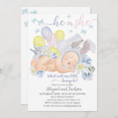 Kleines, sonniges Geschlecht offenbart Einladung. Einladung (Vorne/Hinten)