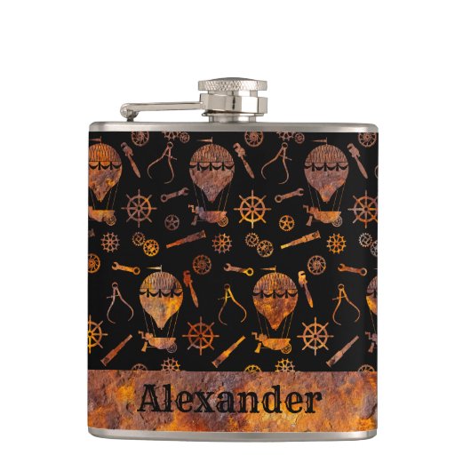 Kleines Steampunk Thema farbenfrohe Rusty Balloons Flachmann (Vorderseite)