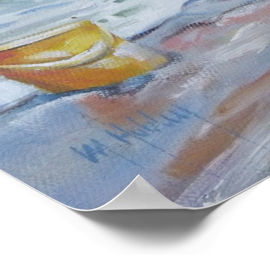 Kleines Strandmädchen mit gelbem Eimer Poster (Ecke)