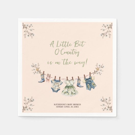 Kleines Stück Country Clothesline Babydusche Serviette (Vorderseite)