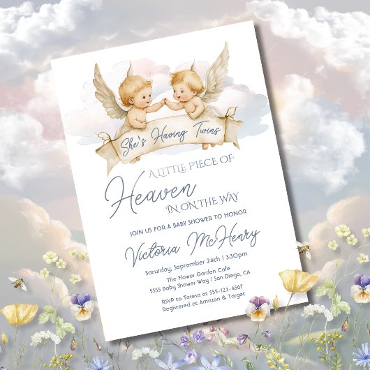 Kleines Stück Heaven Angel Twin Baby Dusche Einladung