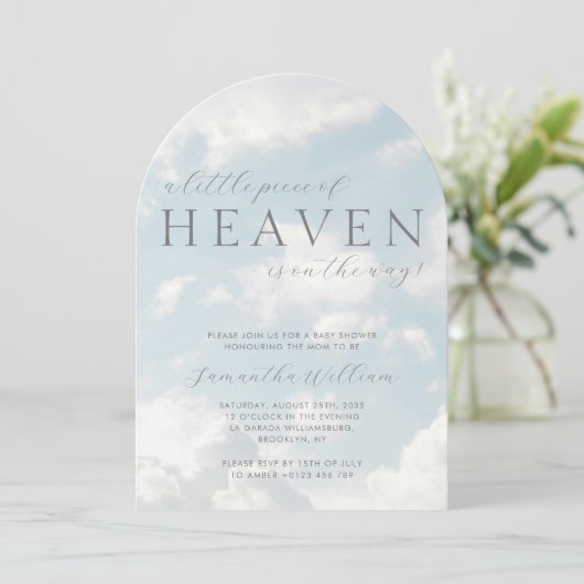 Kleines Stück Heaven Baby Dusche Cloudy Einladung (Stehend Vorderseite)