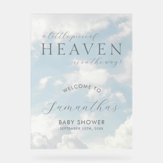 Kleines Stück Heaven Baby Dusche Willkommen Acrylschild (Vorderseite)