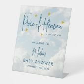 Kleines Stück "Heaven Cloudy Baby Shower" Willkomm Sockelschild (Vorderseite)