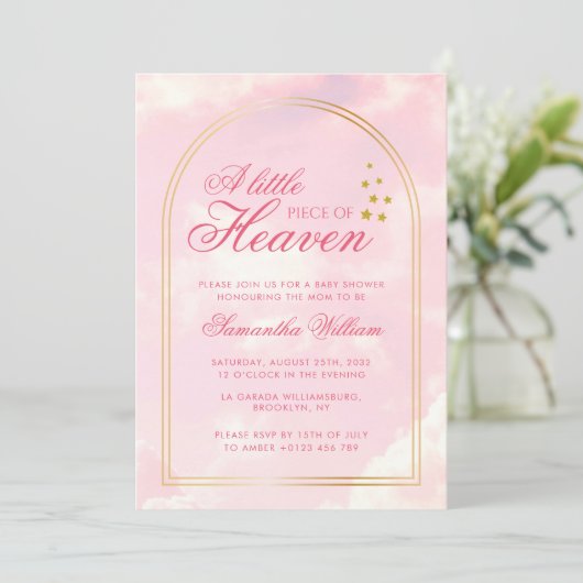 Kleines Stück Himmelspalte Rosa Wolkendusche Sky B Einladung (Stehend Vorderseite)