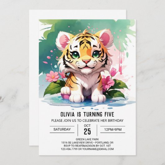 Kleines Tiger-Dschungelabenteuer Geburtstag Einladung (Vorne/Hinten)