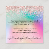 Kleines Unternehmen Vielen Dank Rose Gold Glitzer Quadratische Visitenkarte (Rückseite)